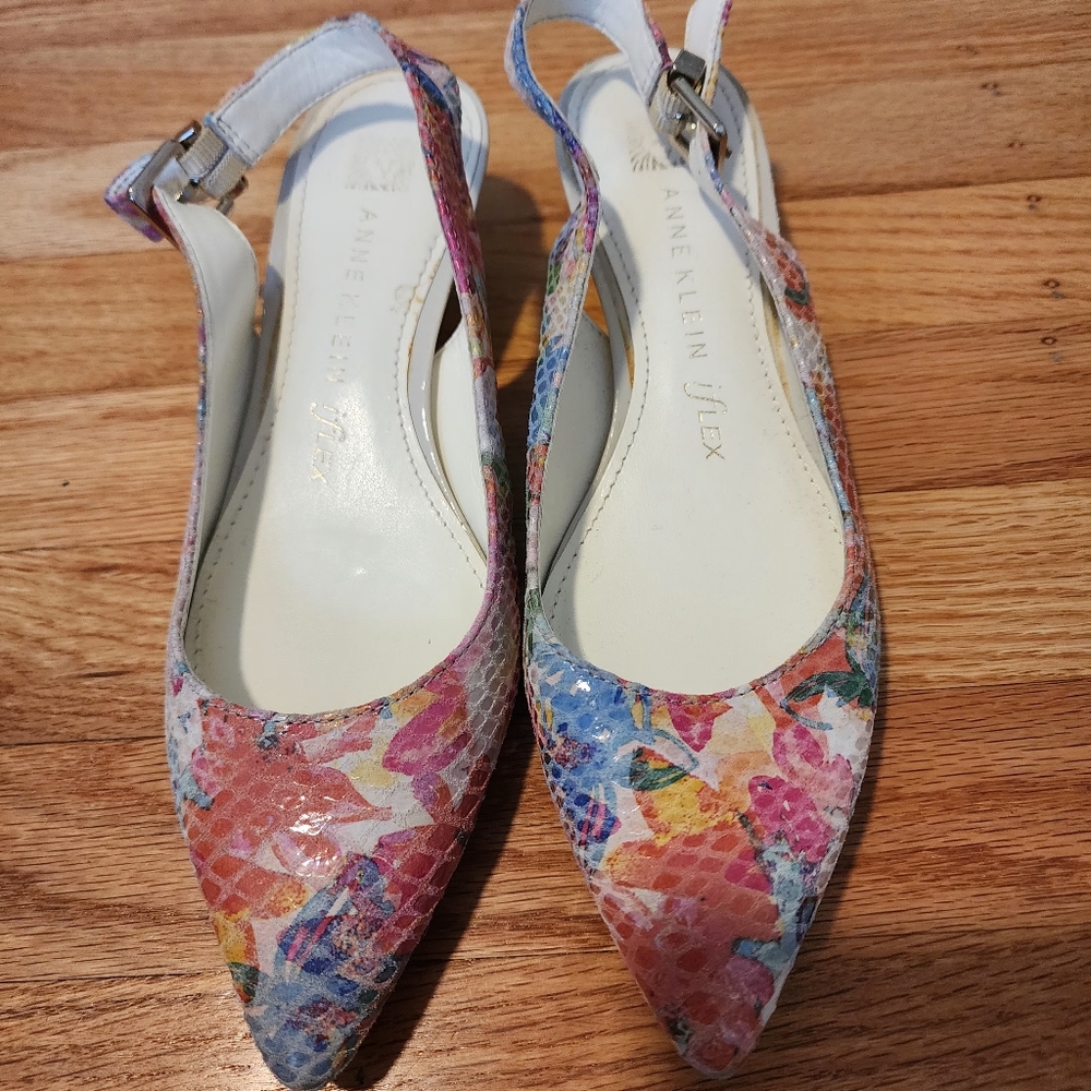 Anne Kline Kitten Slingback Floral Heels